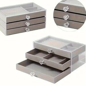 NIB 3-Layer Felt Jewelry Box- Gray